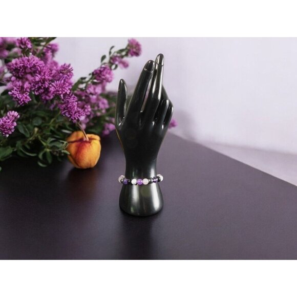 Anti-Anxiety Calming Bracelet  Amethyst, Black Onyx, Rose Quartz, Howlite, Hemat - Picture 2 of 9